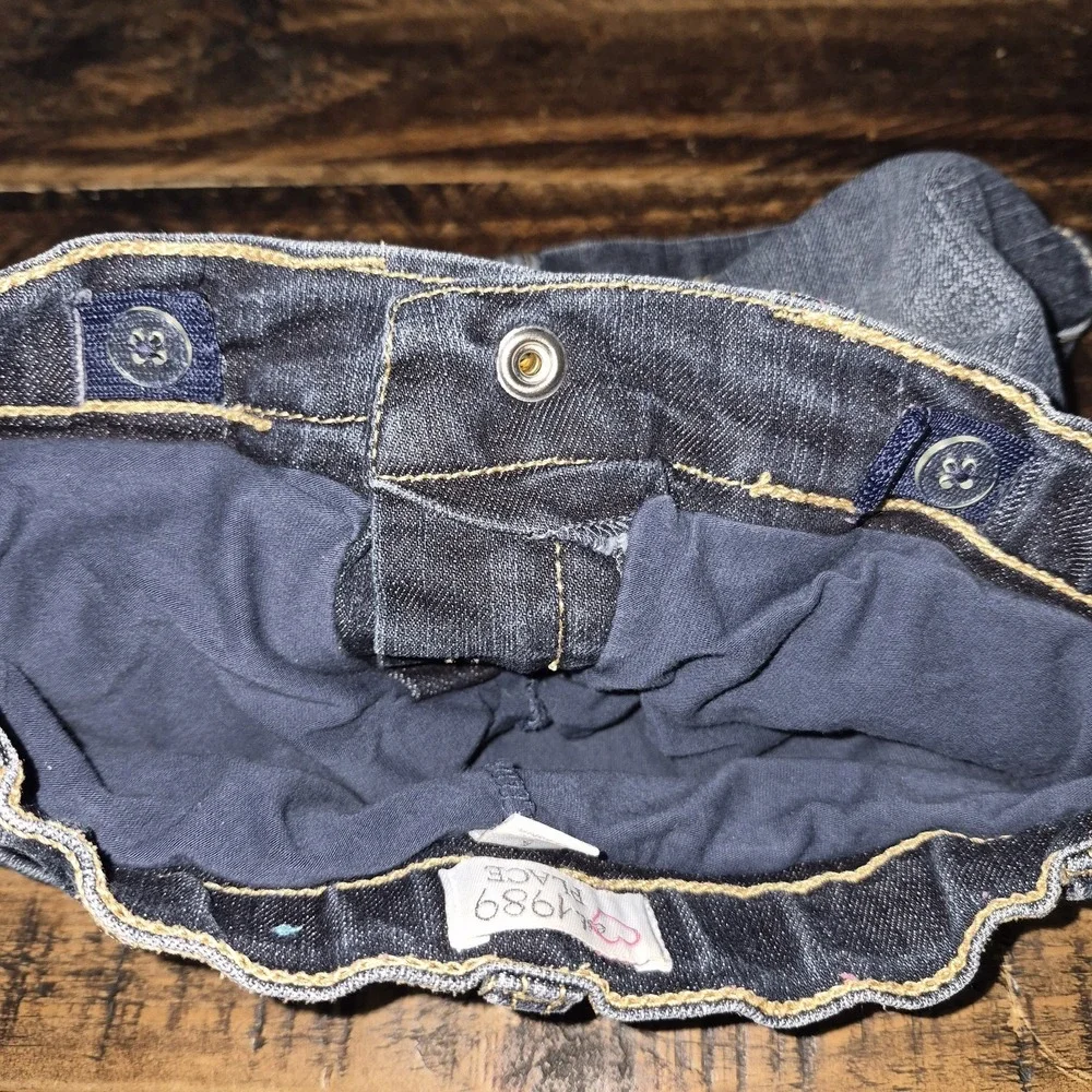 The Children's Place Girls Blue Denim Floral Embroidered Skort Size 5 Pockets